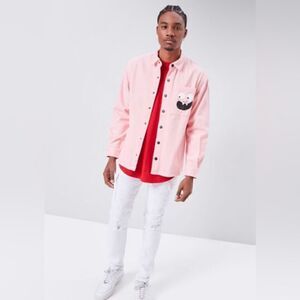 Pink Classic Fit Face Graphic Jean Shirt